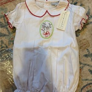 White Baby Romper with Reindeer Embroidery